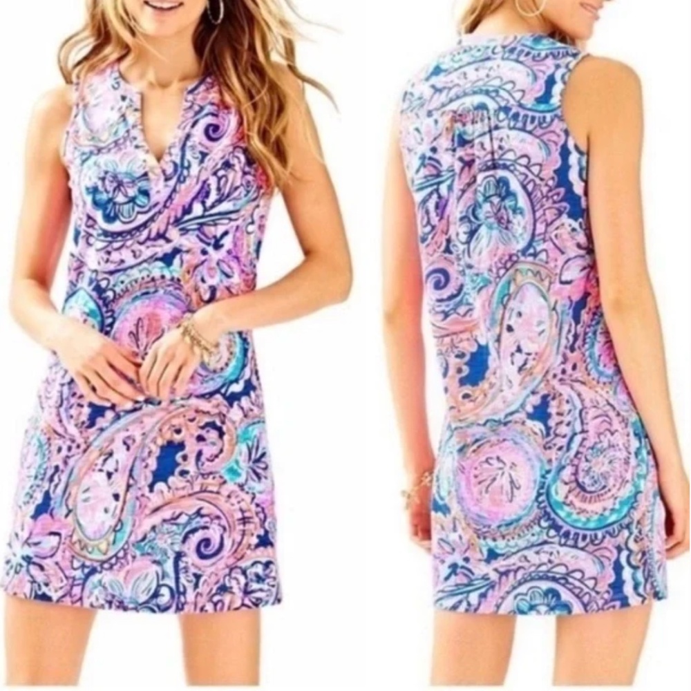 Lilly Pulitzer Dev Drop Me a Lime Shift Dress Pink Paisley Size M